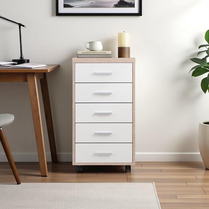 Reclaimed Wood &amp White 5-Drawer File Cabinet