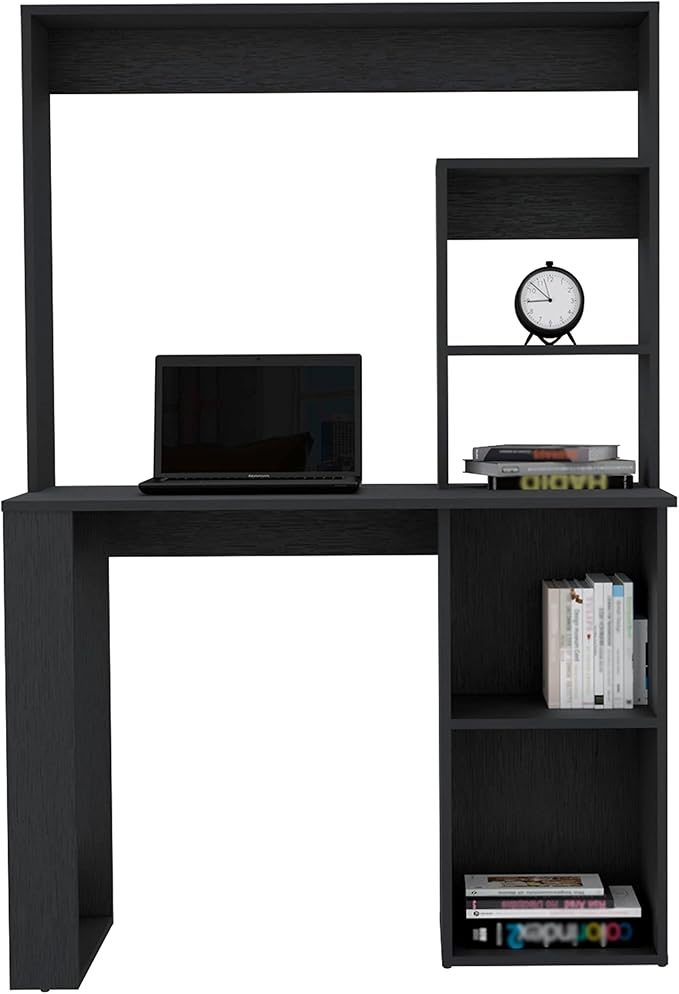 Home Office Desk Writing Computer Desk with Storage Shelves and Hutch Black