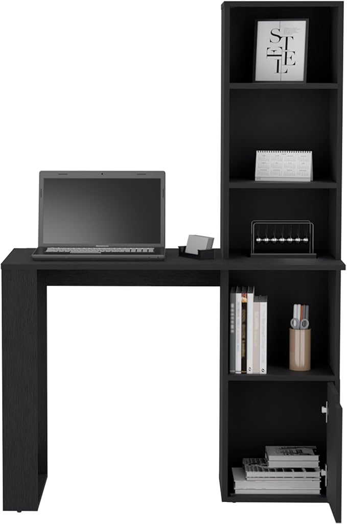 Iowa Computer Desk Home Office Setup with Bookshelf Black