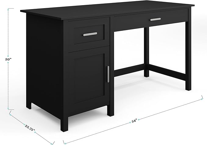 Martha Stewart Hutton Shaker Style Home Office Desk with Storage in Black with Brushed Nickel Hardware