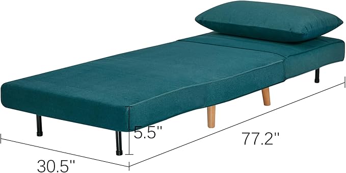 31 Convertible Sleeper Chair 3-in-1 Foldable Chair Bed with Pillow 3-Position Adjustable Backrest Single Sofa Bed for Apartment Office Peacock Blue