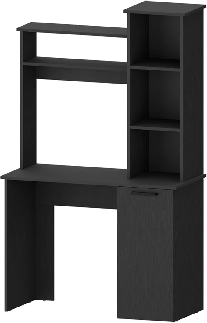Home Office Desk Black 3-Tier Storage Shelves Computer Desk