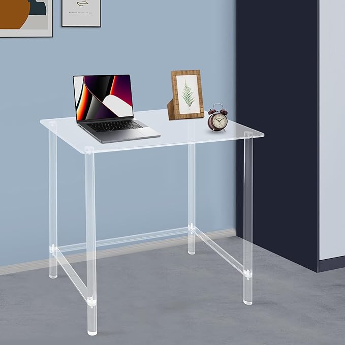 Luxury Acrylic Desk - Crystal Clear Modern Writing Table 29.53x19.69in 88lbs Heavy-Duty Computer Desk Non-Yellowing for Home Office