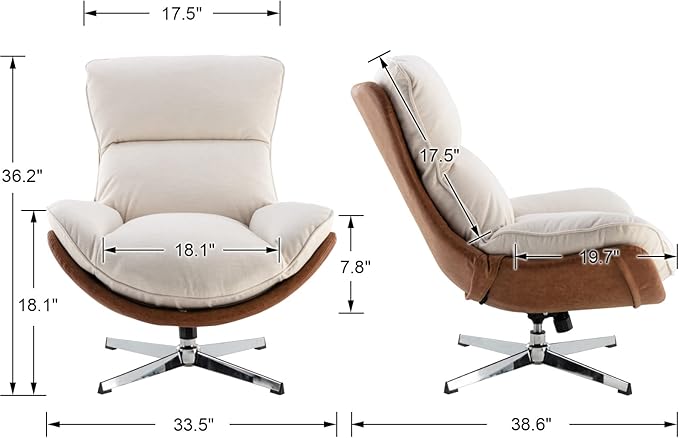 DUOMAY Swivel Accent Chair Set of 2 Modern Linen Soft Foam Lounge Chair with High Back Comfy Rocker Chair for Living Room Bedroom Reading Room Office Tilt &amp Swivel Chrome Base Beige
