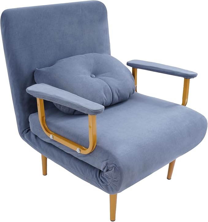 Folding Sofa Bed Convertible Sleeper Chair Single Sleeper Sofa Adjustable Backrest Futon Floor Couch Lounge Sofa for Living Room and Bedroom (Grey)