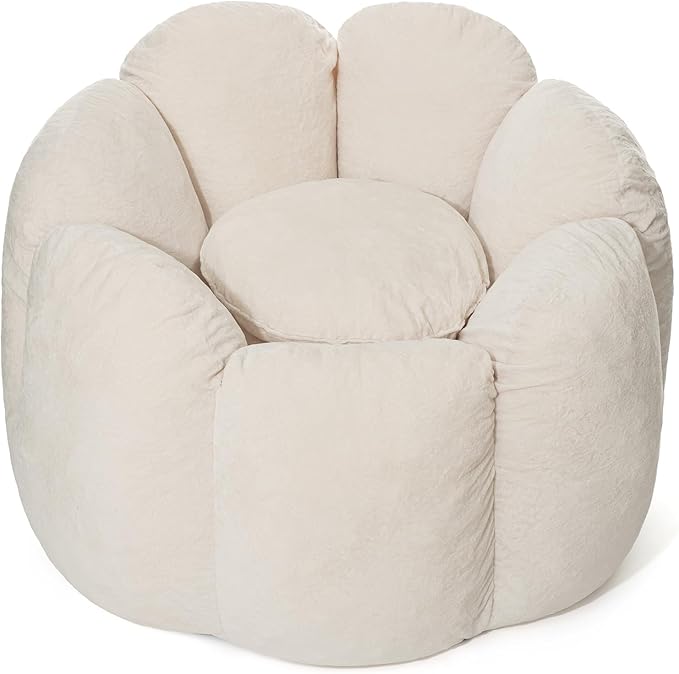 HOMMPA Bean Bag Chair for Adults Comfy Velvet Bean Bag Couch with Back Support Flower Shaped Oversized Sofa for Living RoomBedroomDormBeige