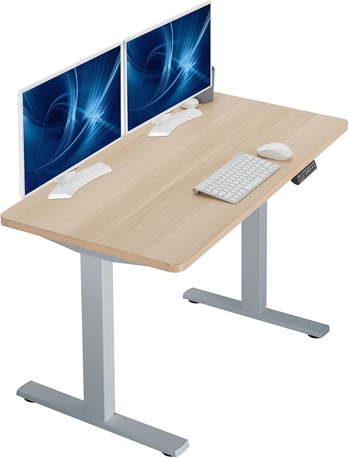VIVO Electric 43 x 24 in Standing Desk Memory Height Adjustment 1B Series Holds 220 lbs One-Piece Light Wood Top Gray Frame DESK-KIT-1G4C