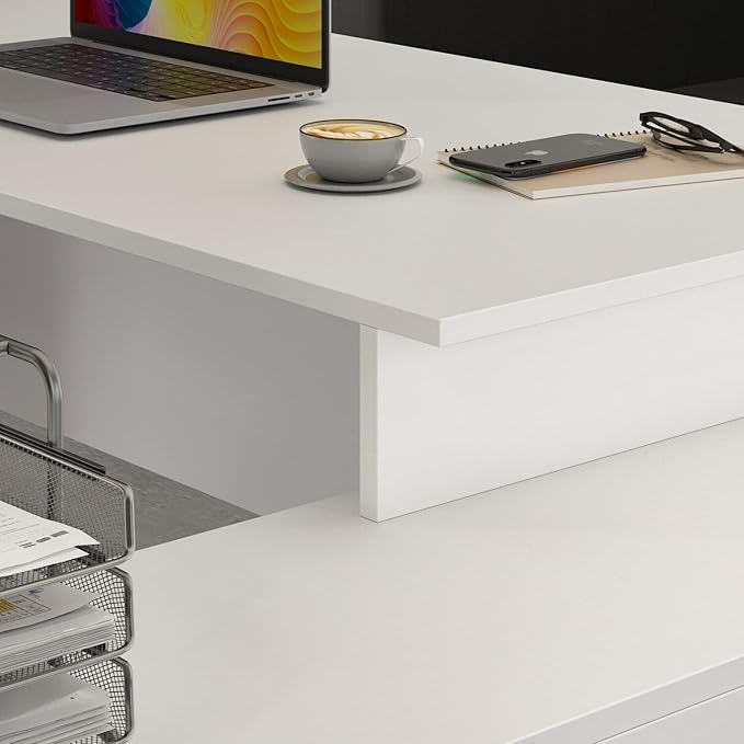 Office Computer Desk L Shaped Corner Drawers Shelves White Bohemian Eclectic Cabin Lodge L-Shape MDF Matte Cabinet