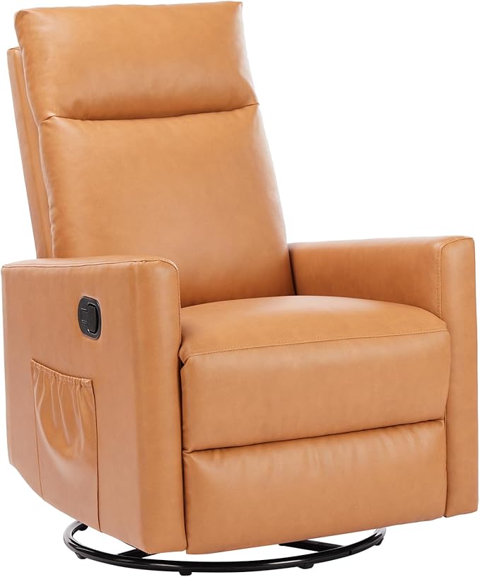 Sweetcrispy Recliner Chair 360 Swivel Rocker Chair for Adults Glider Rocker Recliners Nursery Chairs for Living Room High Back Upholstered Deep Seat Classical Brown