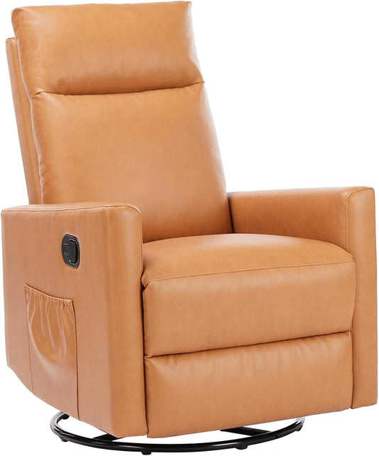 Sweetcrispy Recliner Chair 360 Swivel Rocker Chair for Adults Glider Rocker Recliners Nursery Chairs for Living Room High Back Upholstered Deep Seat Classical Brown