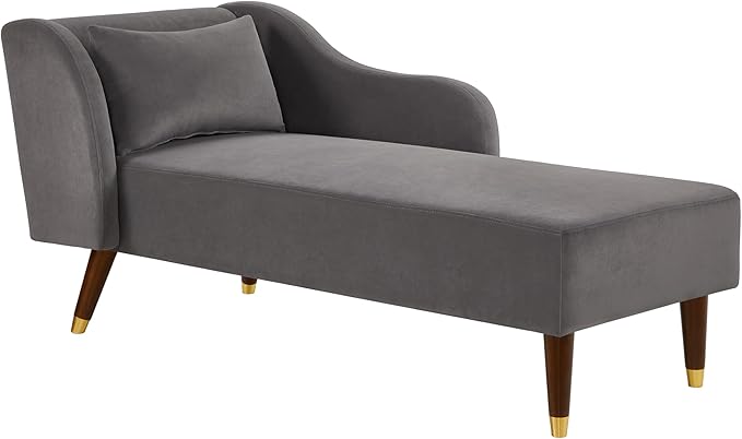 58 Modern Velvet Sofa Chaise with Tilted Backrest Comfortable Luxurious Lounge Chair with Curved Armrests Stylish Sofa Couch with Solid Wood Legs for Study Room Apartment Bedroom Living Room Grey