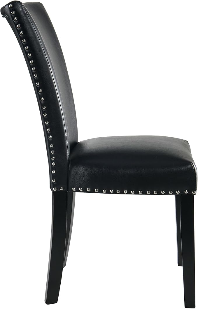 Parson Dining Chairs Set of 2 Nailhead Trim Contemporary Accent Chair for Dining Table Modern Upholstered PU Leather Chairs for Bedroom Vanity Living Room Kitchen