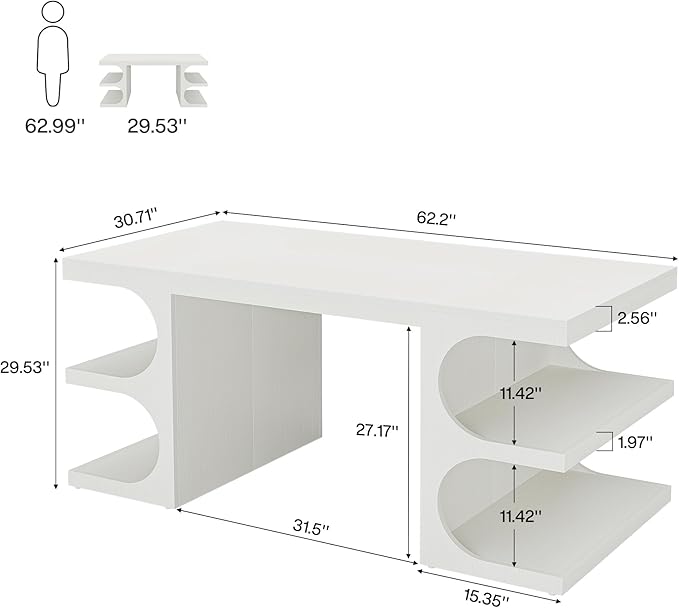 Tribesigns White Executive Office Desk 63 Computer Desk with Storage Shelves Modern Wood Study Writing Table Large Workstation Business Furniture for Home Office (Table Only)