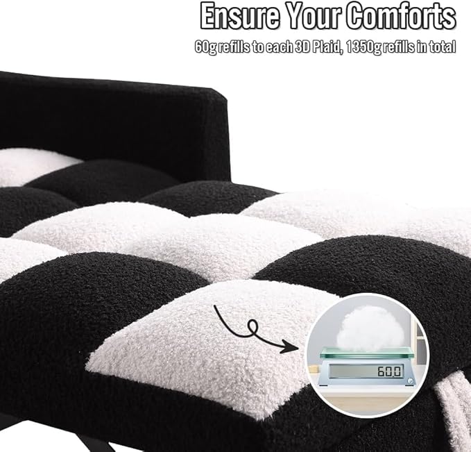 Convertible Sleeper Sofa Chair Bed3-in-1 Sleeper Chair Bed with PillowPull Out Single Armchair Sofa Bed with Adjustable Backrest Multi-Functiona Lounge Chair for Living Room (White/Black)