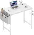 Lufeiya Small White Desk for Small Spaces 32 Inch Kids Girls Study Writing Desks for Bedroom Simple Modern Laptop PC Little Side Table with Storage Bag Headphone Hook White