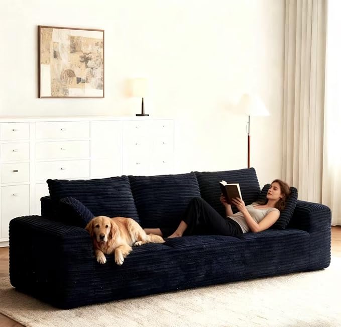 104.3“ Modular Sectional Cloud Couch Boneless Couches for Living Room 3 Seater Modern Lounge Couch No Assembly Required Black