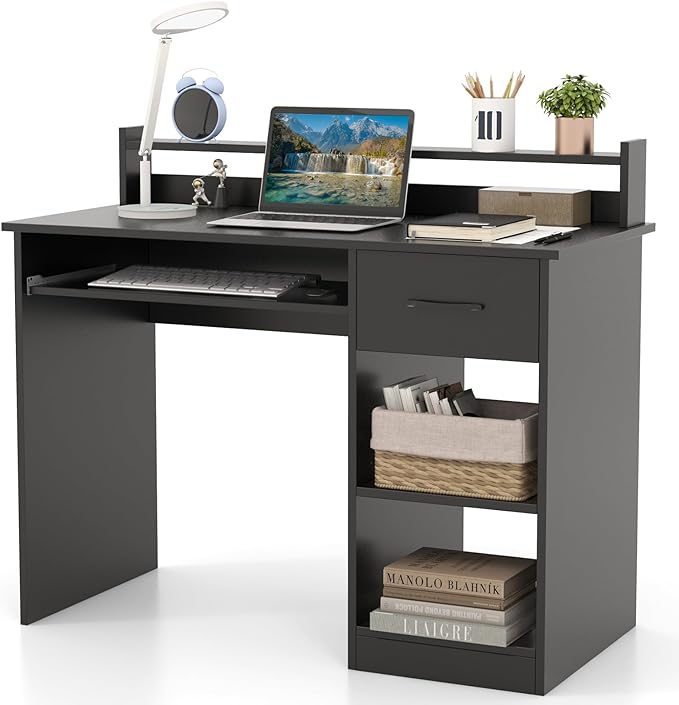 HAPPYGRILL Computer Desk with Monitor Stand Home PC Office Desk with Keyboard Tray Drawer &amp CPU Stand Study Writing Desk Home Workstation Desk with Display Shelf