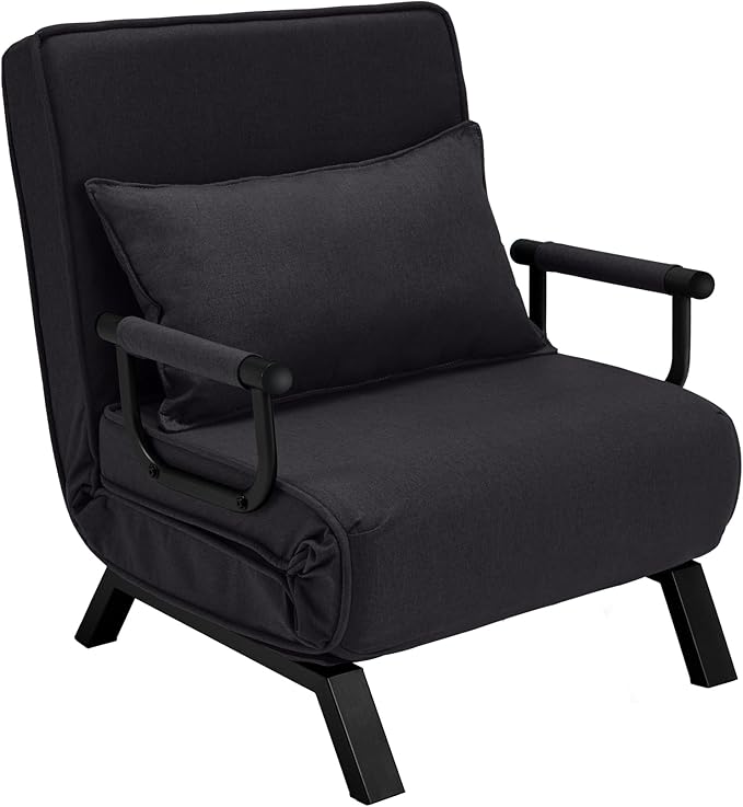 Folding Sofa Bed Sleeper Chair3-in-1 Single Convertible Sofa with Adjustable BackrestLazy Bed Leisure Recliner with PillowTri-fold Upholstered Armchair (Black Standard)