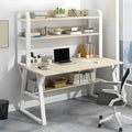 LITFAD Modern Computer Desk Home Office Desk with Storage Shelves Study Table with Bookcase for Study Room and Office Without ChairsNatural&ampWhite-31.5 L x 19.5 W x 58 H