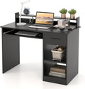 Computer Desk with Drawers Study Table with Storage Shelves Keyboard Tray Wood Makeup Vanity Table Small Desk for Bedroom Study Living Room Home Office (Black 35.5''H)