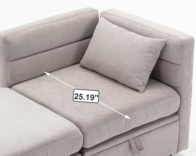 asunflower Modular Couch with Storage 25.19 Deep Seat Storage Couch Comfy Fabric Grey Modular Sofa with No Arms Middle Module for Sectional Sofa with Reclining Back