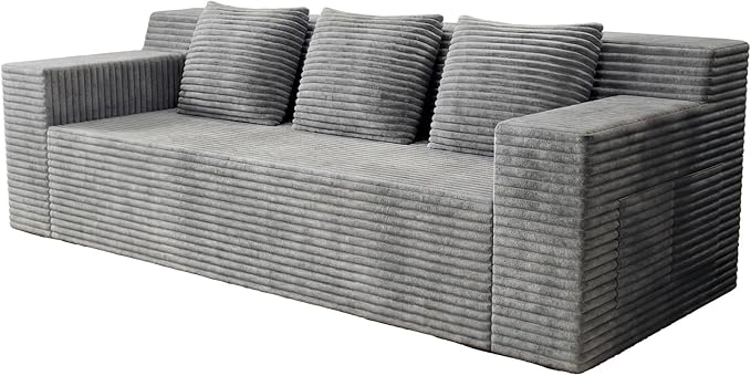 Boneless Couches for Living Room 71 Modern 3 Seater Sofa with Deep Seat Comfy Cloud Sofa with Corduroy Fabric No Assembly Couch Couches for Bedroom Dorm Apartment (Light Gray)