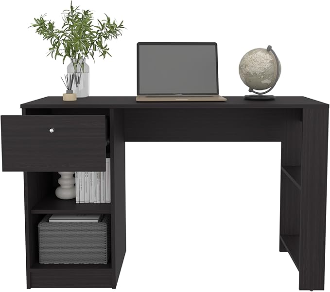 120-Home 47 Wide One Drawer Desk Four Shelves Writting Desk Gamer Desk Home Office Living Room Black