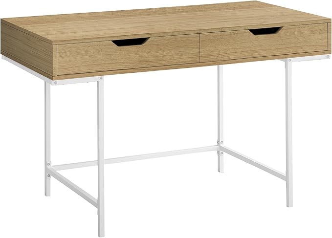 Computer Desk Home Office Laptop Storage Drawers 48 l Work Natural Laminate White Metal Contemporary Modern