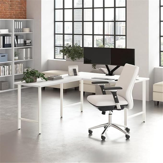 Bush Business Furniture Hustle 60W x 30D L Shaped Computer Desk with Metal Legs in White Modular Corner Table for Home and Professional Office