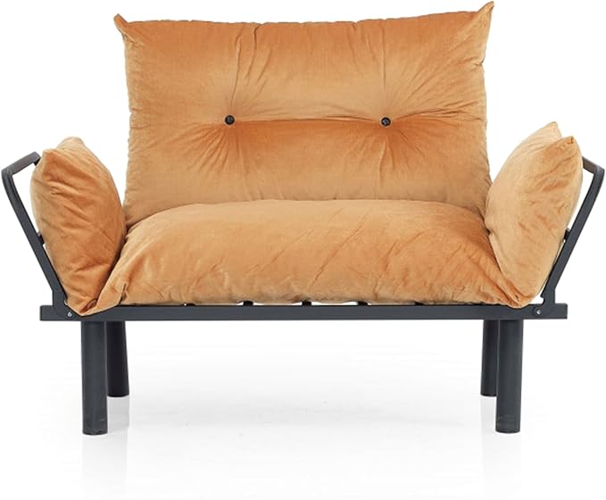 49 Mini Couch with Mattress Included Small Loveseat Sofa Chair for Small Space Oversized Accent Chair and a Half Metal Frame (Mustard)