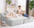 Oversized Double Chaise Lounge Chair IndoorWide Corduroy Boneless Chaise Lounges SofaComfy Upholstered Cloud Couch No Assembly Required Loveseat Sleeper Chair Bed for Living Room(Light Grey)