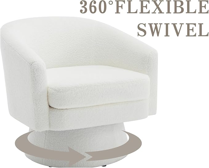 Boucle Swivel Accent Chairs Set of 2 White Barrel Arm Chair Round Cozy Upholstered Modern Sherpa Fabric Single Sofa Chair for Living Room/Bedroom/Reading