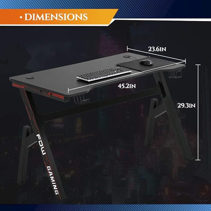 FDW Computer DeskGaming Desk 45.2 inches Student PC Desk Writing Desk Office Desk Extra Large Modern Ergonomic Racing Style Table Workstation Carbon Fiber Cup Holder Headphone Hook