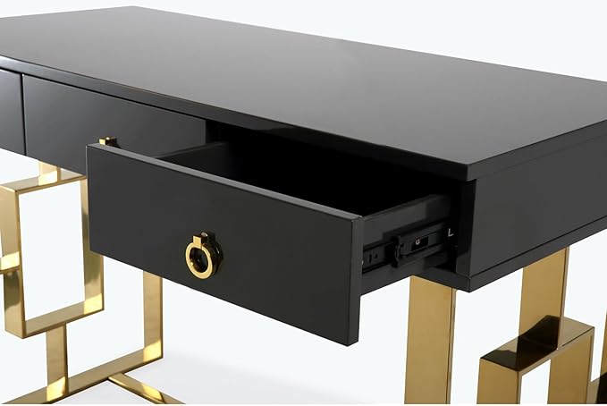 First of a Kind Brooke Mid Century Modern Gloss Lacquer Computer Desk - Home Office Desk with Drawers - Writing Desk for Luxurious Touch - Versatile PC Desk Grey/Gold