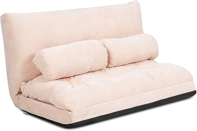 Giantex Adjustable Floor Sofa Couch with 2 Pillows Multi-Functional 6-Position Foldable Lazy Sofa Sleeper Bed Multi-Functional Suede Floor Seating for Reading Gaming (Beige)