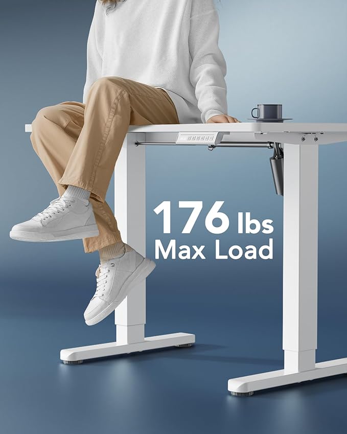HUANUO Electric Small Standing Desk 35 x 20 Whole Piece Desktop Adjustable Height Computer Desk 4 Height Memory Settings Sit Stand Up Desk for Home Office White