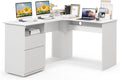 Giantex L Shaped Computer Desk with Drawers 59 Corner Desk Workstation with Storage Shelf &amp Cable Holes Large Executive Office Desk Modern Study Writing Table for Home Office (White)