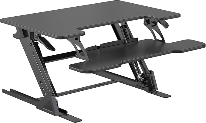 Standing Desk Converter 32 x 24 Inches - Height Adjustable Sit to Stand Riser with Keyboard Tray Ergonomic Workstation for Home Office Black