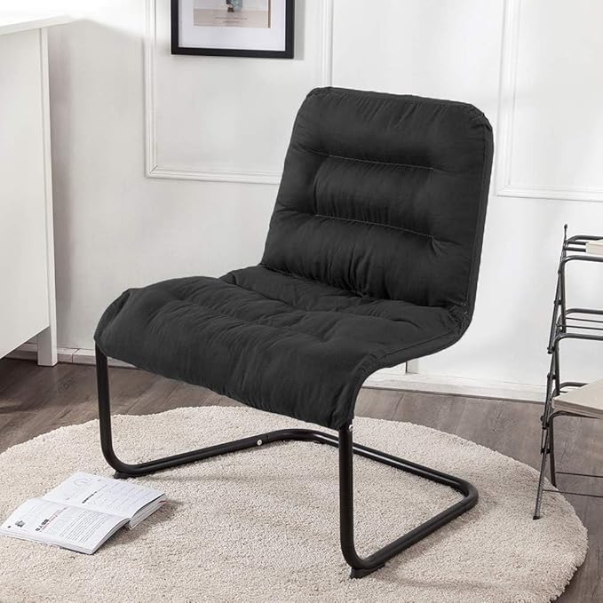 Upholstered Durable Metal Modern Chair with Soft Cushion Black - Ideal for Bedrooms Living Rooms Dorms Indoor Spaces Accent and Lounging