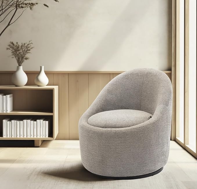 360° Swivel Accent Chair Mid-Century Modern Chair with Hidden Storge Small Swivel Chair with Arms for Living Room/Office-Light Grey