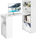 IFANNY White Computer Desk w/Bookshelf Modern Home Office Desk w/Storage Shelves &amp CPU Stand Space-Saving Design Compact Corner Computer Workstation for Small Spaces