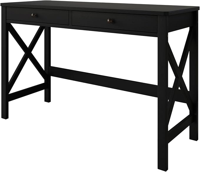 HOME DESIGN Beatrice Solid Wood Writing Desk 47.2 Inches Modern Home Office Desk with Spacious Tabletop &amp Built-in Storage Drawers Durable Design Easy Assembly Black
