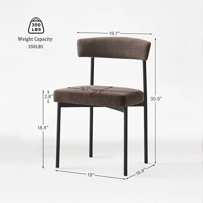 Grey Fabric Dining Chairs Set of 2 Armless Upholstered Kitchen ChairModern Dining Room Chair with Curved Backrest
