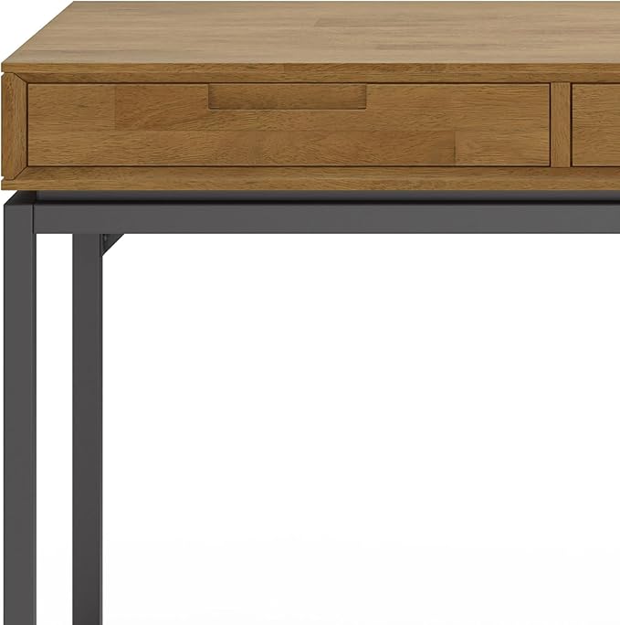 SIMPLIHOME Banting Desk - 72 Inch Wide Solid Wood and Metal Writing Desk in Medium Saddle Brown Modern Industrial Home Office Computer Table for Study with 2 Drawers and Flip-Down Keyboard Tray