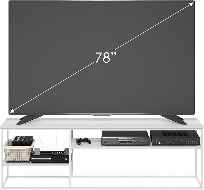 Furinno Moretti TV Stand 3-Tier Metal Frame Modern Entertainment Center Open Shelf TV Console for TV up to 70 Inch for Living Room Bedroom Solid White