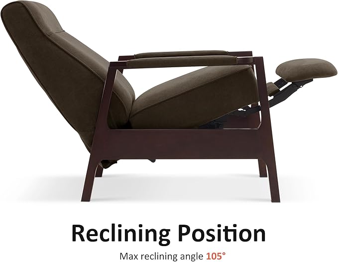 MCombo Pushback Recliner Chair with Wooden Armrests Upholstered Single Sofa Accent Chair for Living Room and Office Fabric MR097 (Coffee)