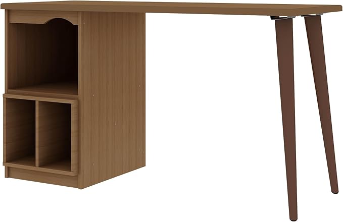 Manhattan Comfort Hampton 53.54 Home Office Desk with 3 Cubby Spaces and Solid Wood Legs in Maple Cream