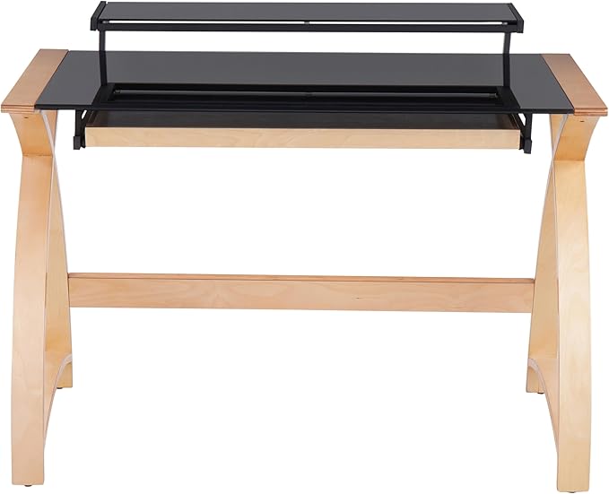 Mid-Century Modern Wood &amp Glass Desk - Natural &amp Black Home Office Computer Desk