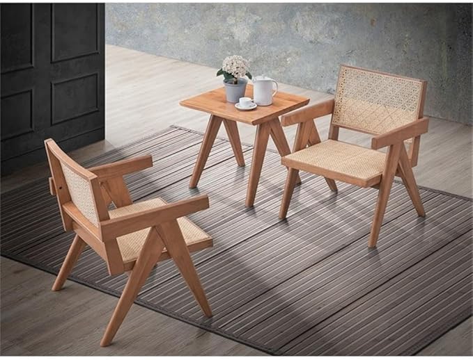 Pemberly Row Rattan &amp Wood Accent Chair Natural Finish 32H x 24W x 26D Square Arms Woven Rattan Seat &amp Backrest Rustic Coastal Style Durable Wooden Frame Living Room or Family Room S