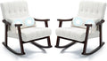 AVAWING Teddy Upholstered Rocking Chair Set of 2 Small Glider Rocker with 2-Point Massage Lumbar Pillow and Solid Wood Legs for Nursery and Living Room White